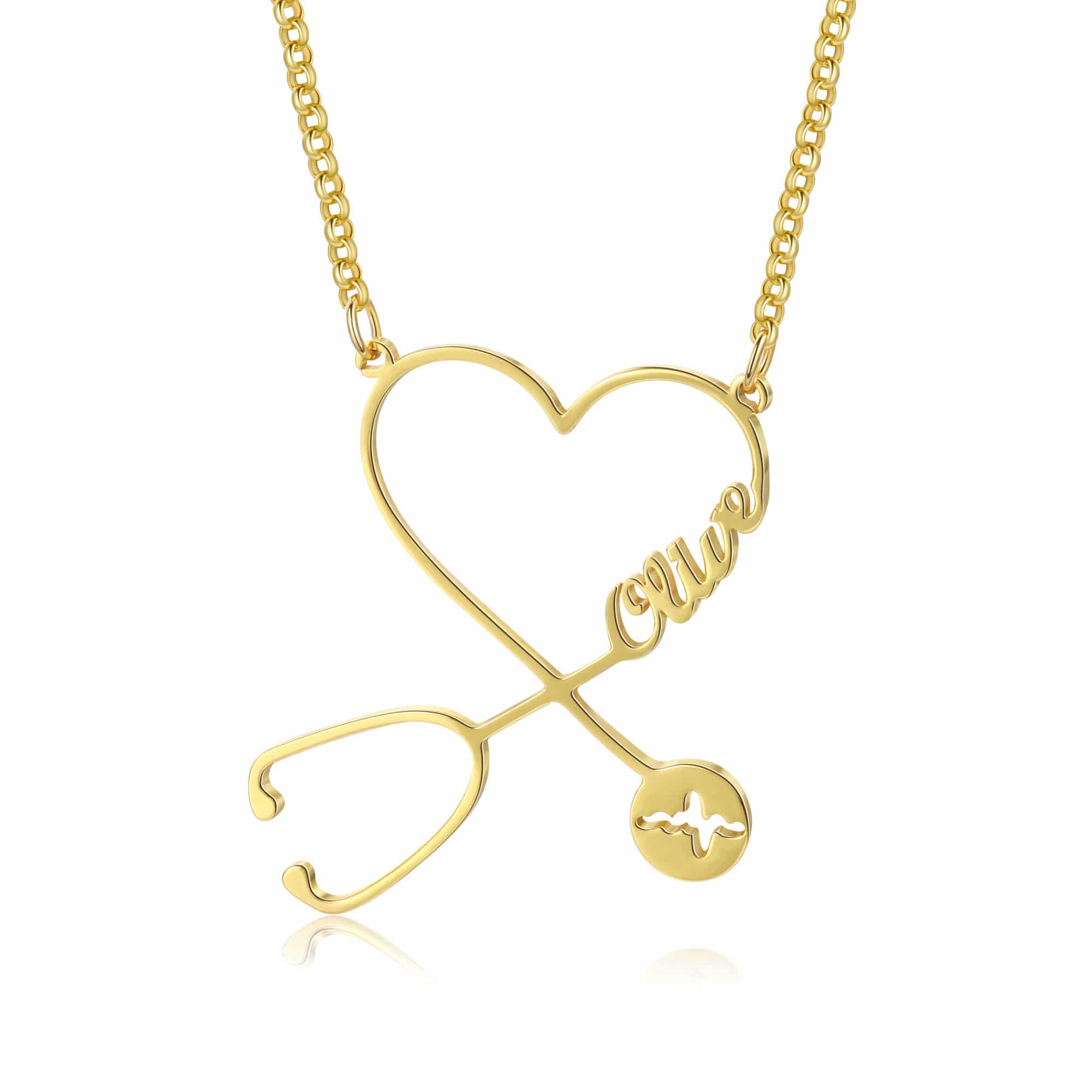 Custom Name Doctor Stethoscope Necklace – 24K Gold Plated Gift
