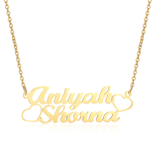 24K Gold Plated Customized Couple Name with 2 Hearts