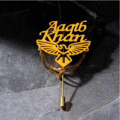 24K Gold Plated Customized Name Coat Brooch Best for Gift
