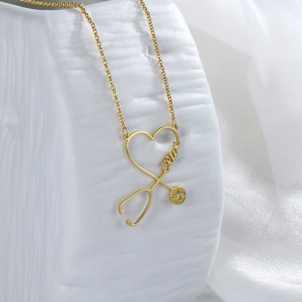 Custom Name Doctor Stethoscope Necklace – 24K Gold Plated Gift