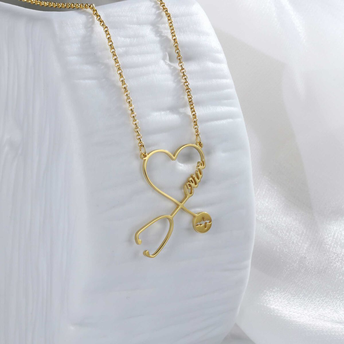 Custom Name Doctor Stethoscope Necklace – 24K Gold Plated Gift